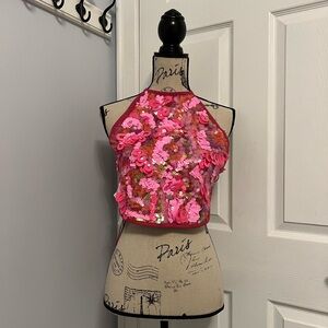 Zara Pink Floral Sequin Crop Top